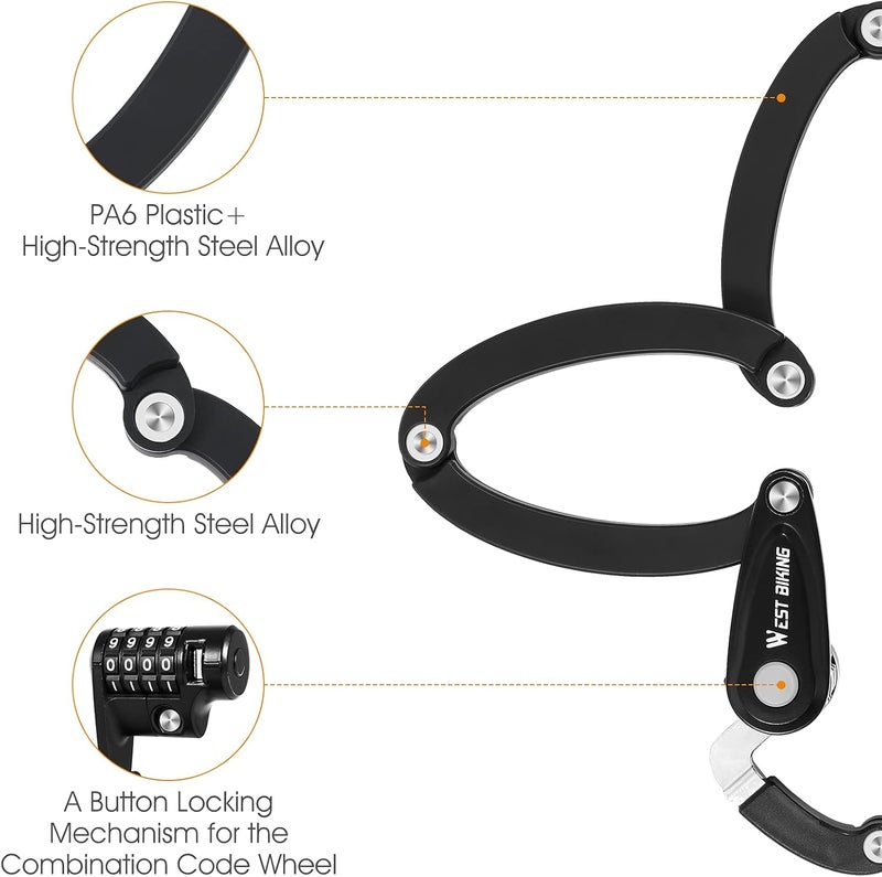 CYCLESPEED Bike Locks Heavy Duty Anti Theft Bicycle Lock Folding 4-Digit Level 6, Security Chain FoldyLock with Bracket, 2.8 FT Strong Foldable Lock - Image 4